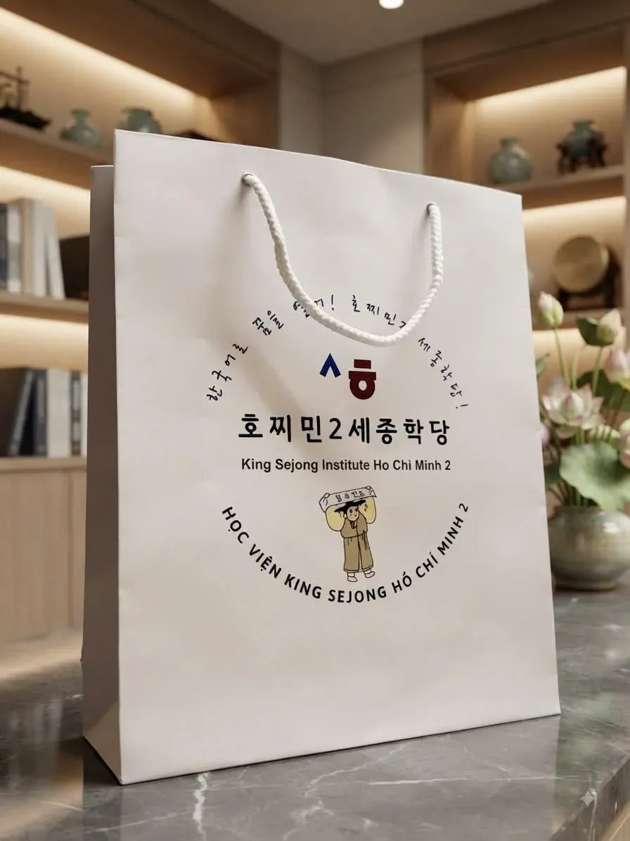 Túi giấy học viện in logo, quai dây cotton