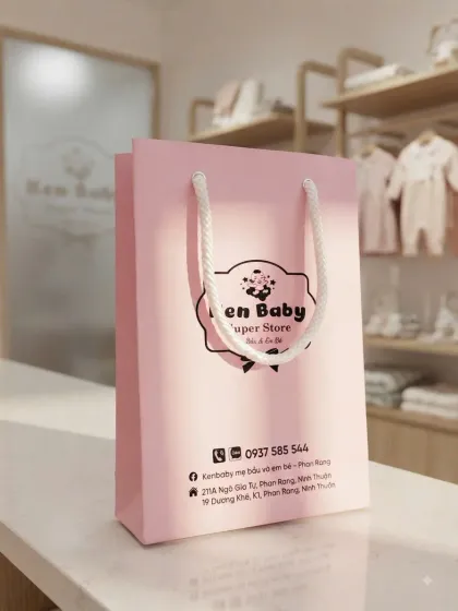 Túi giấy shop mẹ và bé in một màu trên giấy hồng — D&P in túi giấy giá tốt Quận 6, TP.HCM